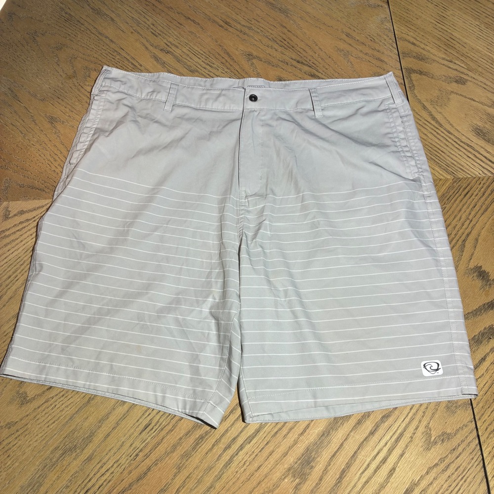 Wave Zone Mens Hybrid Board Shorts Gray Striped Casual Swim Trunks Size 42